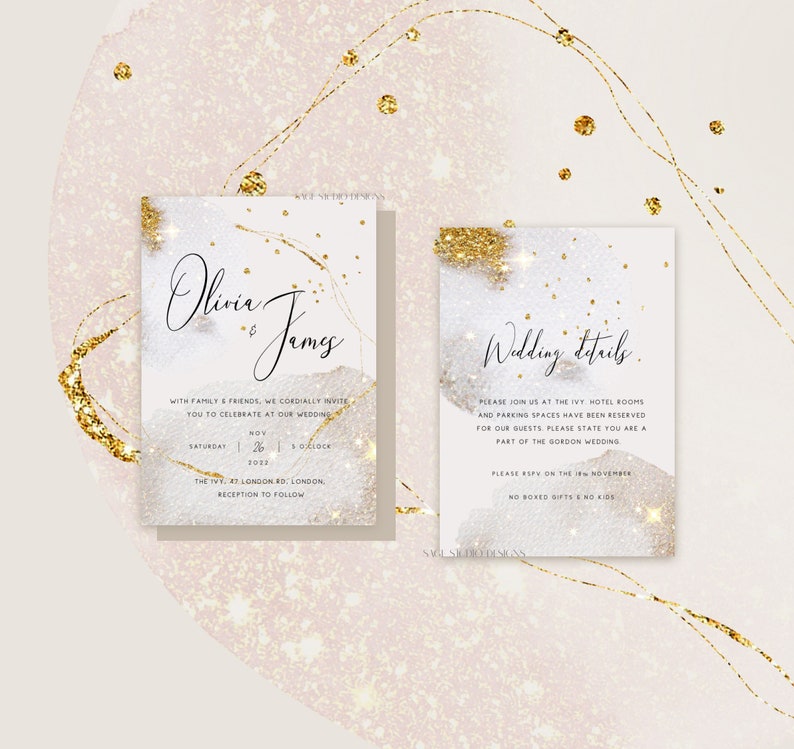 Wedding Invitations, Digital Download, Luxury Gold Collection Glitter