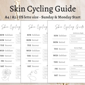 Skin Cycling Routine Printable Template Skin Cycling Guide Cheat Sheet Skin Cycling Calendar Skincare Routine Template Skin Care Routine