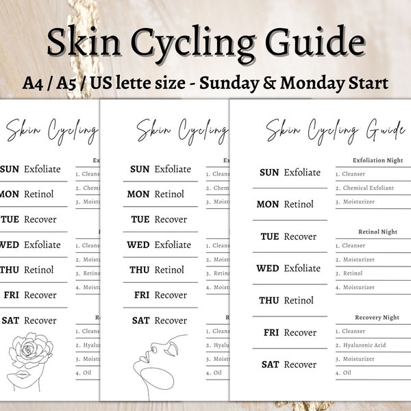Skin Cycling Routine Printable Template Skin Cycling Guide Cheat Sheet Skin Cycling Calendar Skincare Routine Template Skin Care Routine