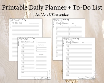 Daily Planner Undated Digital Daily Planner Printable Personal Planner Daily Todo List Template Planner Half Hour Planner 24 Hour Planner