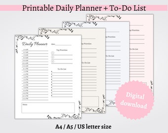 Daily Planner Printable, Productivity Planner, Daily To Do List, 24 Hour Planner, Half Hour Daily Planner, Undated Planner, A5/A4/Letter