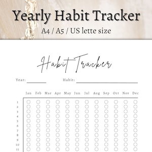 Yearly Habit Tracker Printable Template, Annual Goal Tracker, Routine Tracker, Habit Challenge, Yearly Goal Planner Calendar, A4/A5/Letter