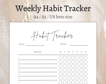 Weekly Habit Tracker Printable, Habit Tracker Template, Routine Tracker, Goal Planner, Fillable Template, Habit Tracker Bullet Journal