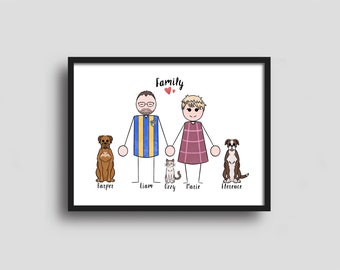 Bespoke Family Portrait Digital Print / Personalised Family Gift / Custom Family Wall Art