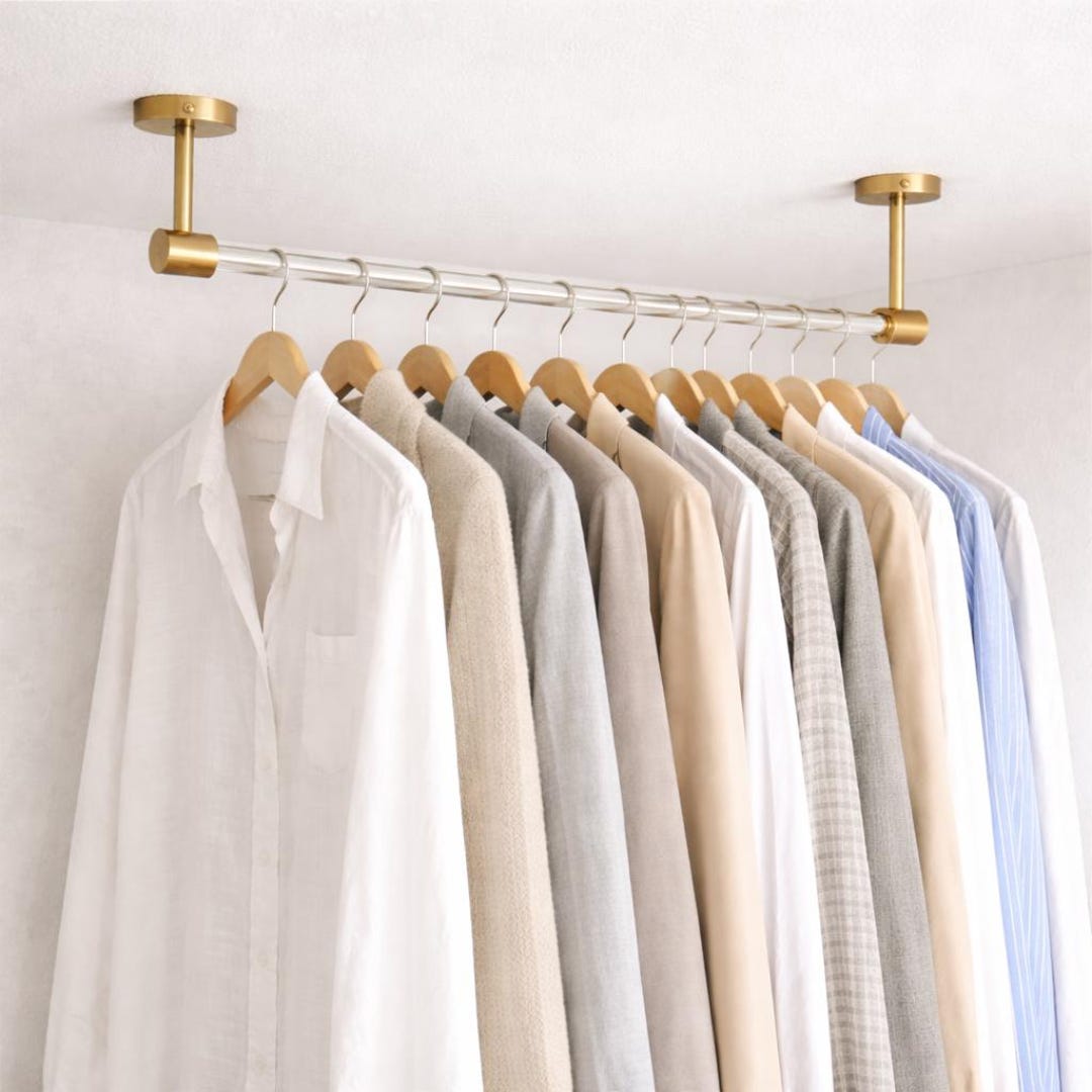 Solid Brass Ceiling Clothes Rail – Custom Acrylic Garment Bar – Modern ...