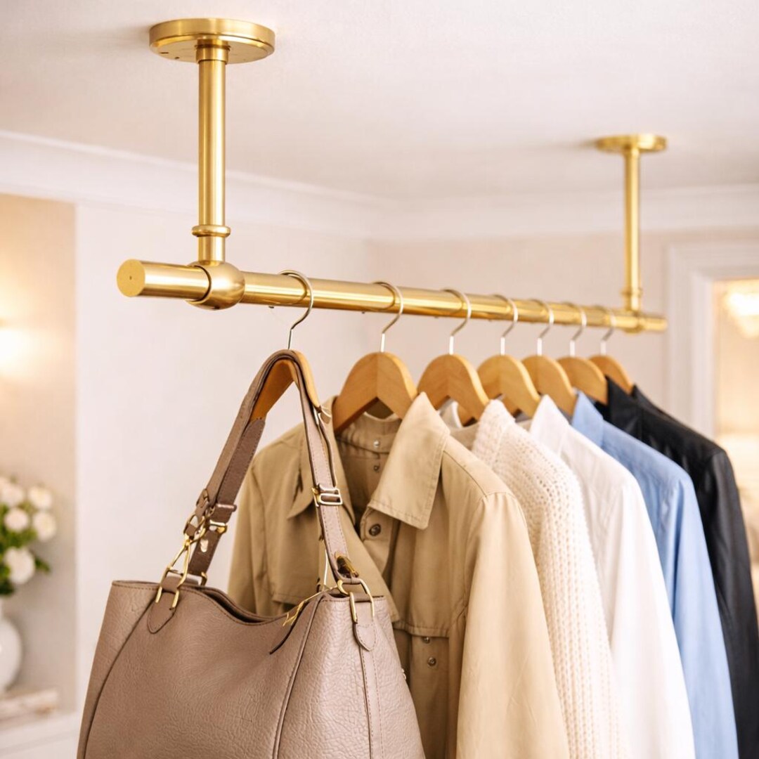 Solid Brass Ceiling Clothes Rack – Luxury Closet Rod, Garment Rail ...