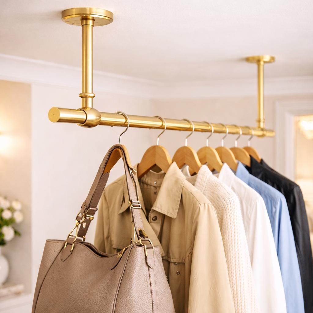 Gold Brass Clothing Rod Gold Pipe Clothing Rack, Brass Garment Rack, Bronze Clothes  Rack