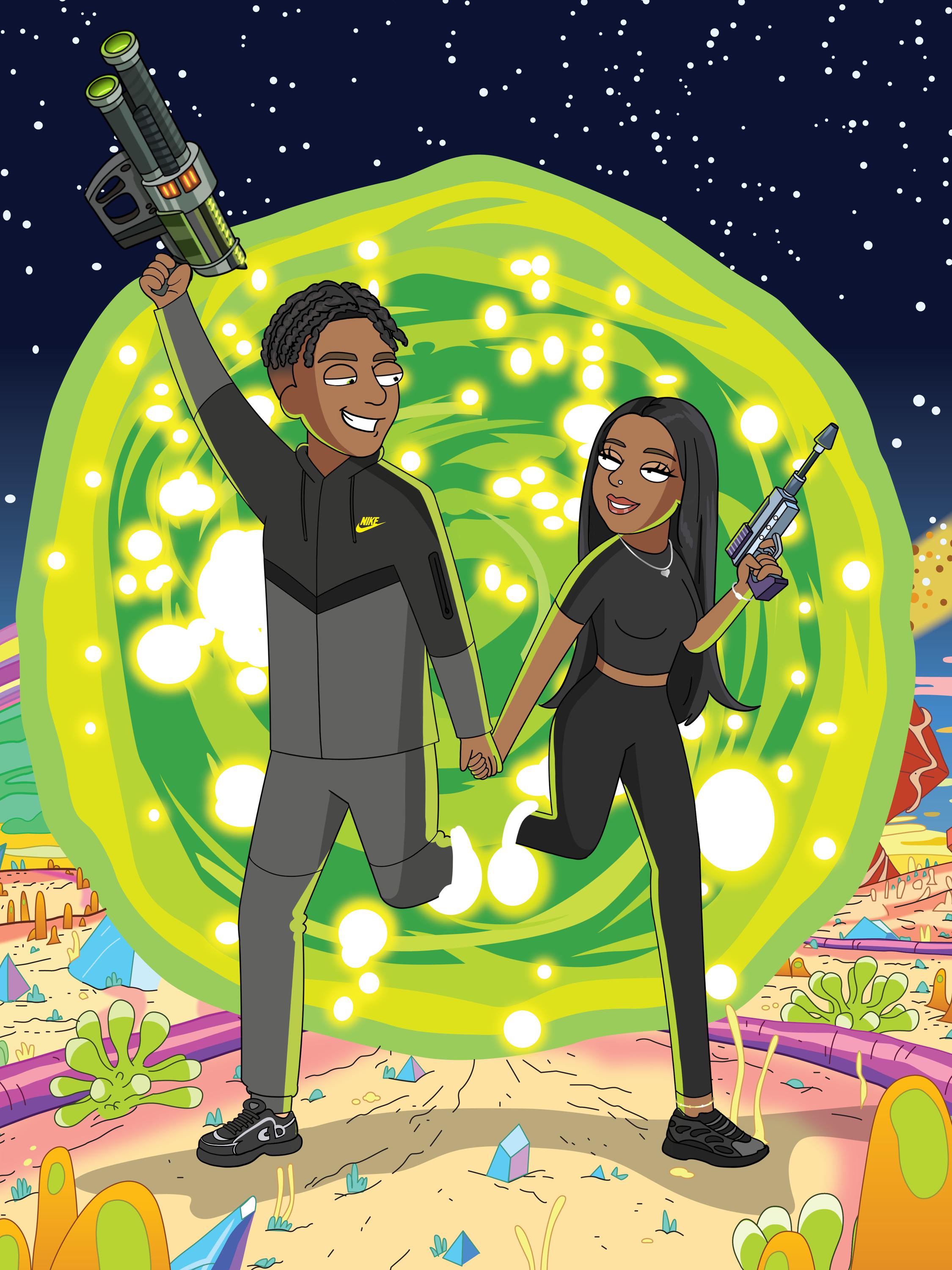 Rick and Morty Style Custom Digital Portrait for Fans and Couples Gift ...