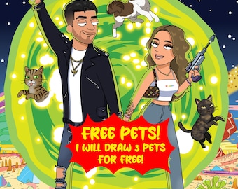 Digital Portrait for Fans of Rick and Morty - Christmas Portrait - Funny Holidays Gift