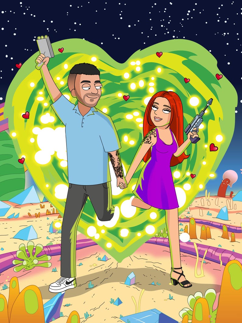 Rick and Morty Style Custom Digital Portrait for Fans and Couples Gift ...