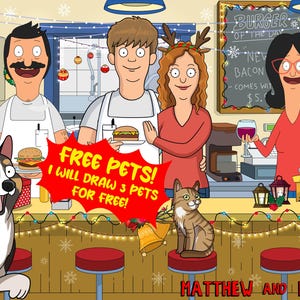 Bobs Burgers, Bobs Burgers Porträt, Paar Geschenk, Cartoon Portrait, Paar Porträt, personalisiertes Porträt