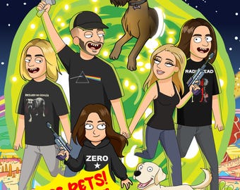 Rick and Morty Family Digital Portrait - Personalized Cartoon Artwork