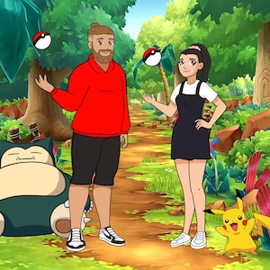 Retrato digital personalizado estilo Pokémon, regalo para los amantes de Pokémon