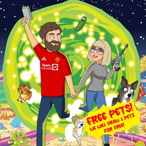 Personalized Rick and Morty Cartoon Portrait Gift for Couples and Fans