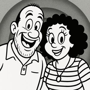 Dibujo de caricatura vintage de Rtroe para parejas, retrato digital personalizado, dibujo de boda de los años 30 (personalizado en blanco y negro)