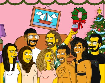 Cadeau de Noël drôle Dessinez-vous comme une famille de personnages jaunes / portrait numérique de votre photo pour la fête des pères, cadeau drôle et charmant