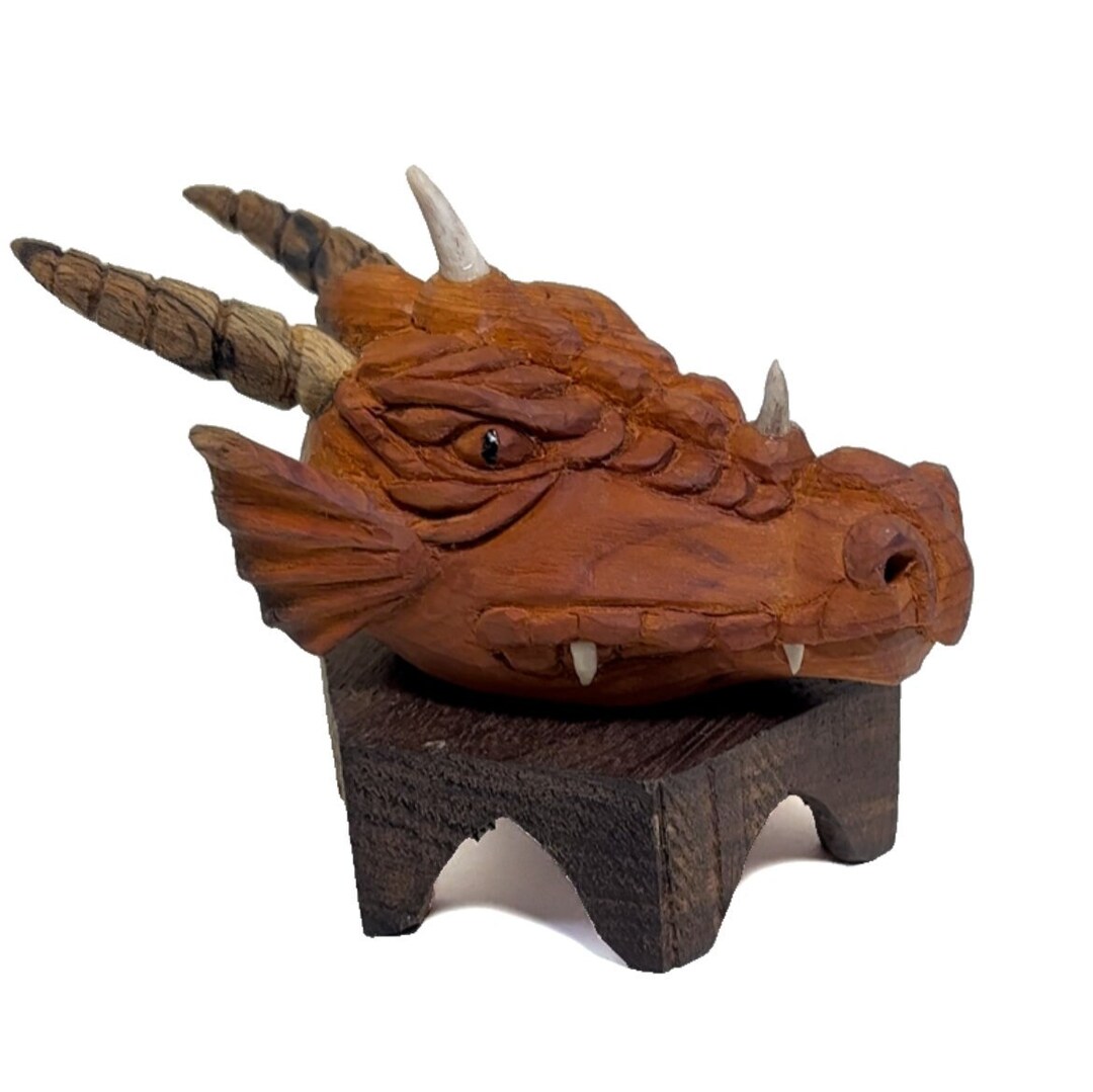 Wooden Hand Carved Dragon Head Etsy