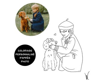 Hoja para colorear personalizada de foto, coloración personalizada para imprimir, su hijo y su mascota, peluche