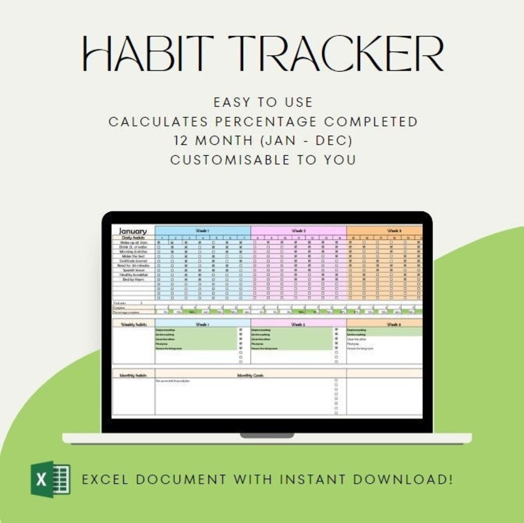 Habit Tracker Excel Spreadsheet Etsy