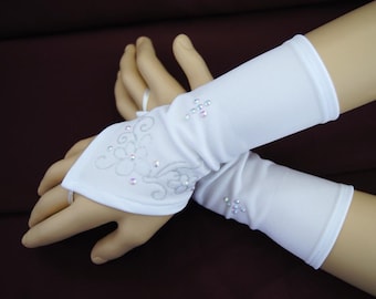 Handschuhe Kommunionhandschuhe Mädchen Stulpen Fingerlinge weiss