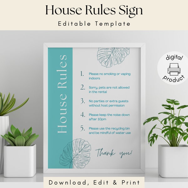 House Rules Template Etsy