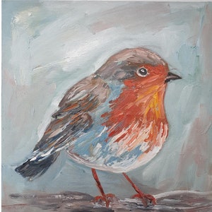 Pintura de pássaro Robin 12" por 12" Pintura original de óleo empastado de pássaro Arte impressionista de pássaros Arte de animais Presentes para amantes de pássaros