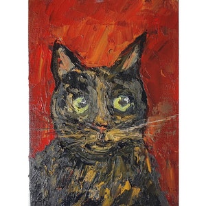 Pintura de gato 6" por 8" tartaruga gato arte original retrato de animal de estimação pintura a óleo impasto tartaruga gato retrato arte de parede pintura animal