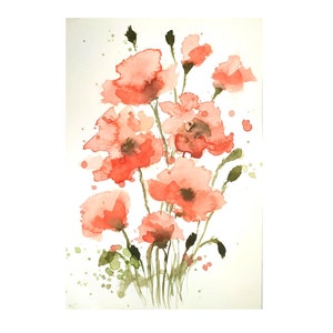 Poppy Painting 6&quot;-8&quot; Original Watercolor Poppies Wall Art Abstract Poppies Artwork Botanical Wall Art Watercolor Flowers Art  Poppy Art