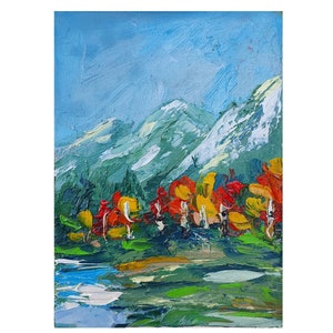 Aspen Painting 5x7 Oryginalny obraz olejny Impasto Jesień Brzoza Las Ścienny Sztuka Kolorado Jesień Krajobraz Mały Olej Sztuka Jesień Góra Sztuka