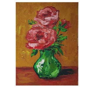 Pintura de peônia Flores originais Natureza morta Arte a óleo Peônias Impasto Arte a óleo Vaso verde com peônias rosas Arte de parede Obra de arte impressionista