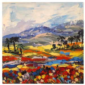Califórnia pintura campo de papoulas original abstrato colorido paisagem pintura a óleo panorâmica campo de flores silvestres pintura de paisagem