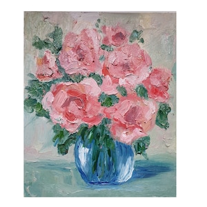 Pintura floral 8 "-10" Peônias Pintura a óleo original Rosas Arte morta Peônias Impasto Pintura Flores Semi Abstratas Flores Arte