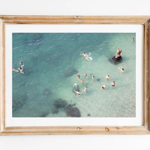 Italy's Amalfi Coast and swimming people print Italy's Sea coastal print Italian seascape wall art Amalfi Coast seascape print calming sea