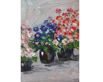 オリジナルの厚塗り油絵、花の静物画、植物のアートワーク、ミモザの