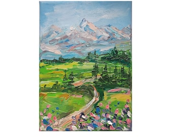 Rocky Mountains Oil Painting: Colorado Wildflower Meadow Landscape Art (5x7)