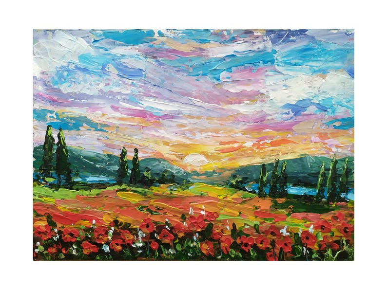 Tuscany Poppies Field Painting: Italian Landscape Impasto Art (8x12) - Etsy