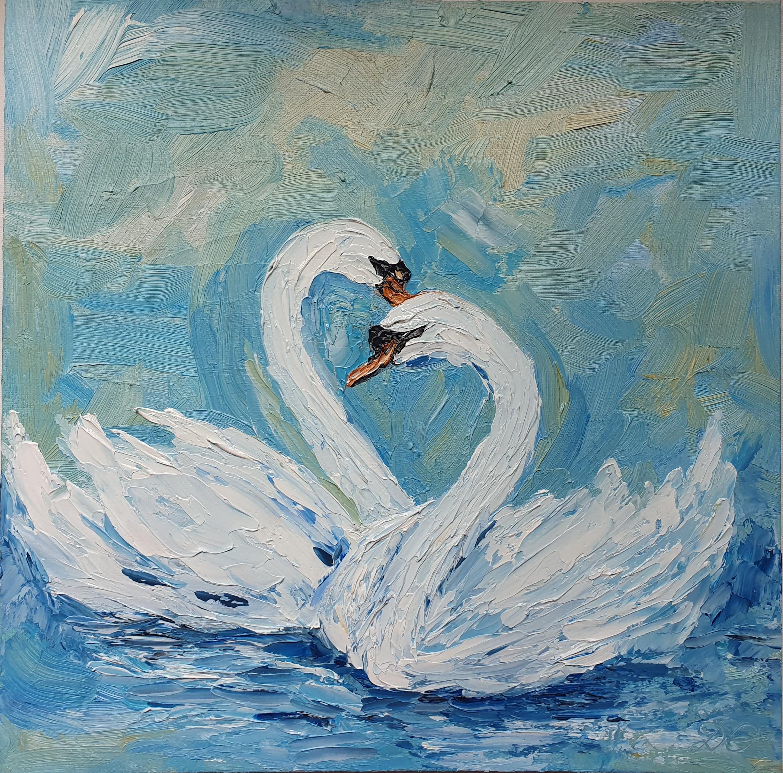 Swan Painting: Original Impasto Oil Painting, Two Swans Art by