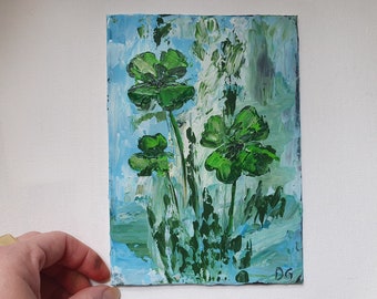 Irish Clover Oil Painting: St Patrick's Day Art (5x7 in)