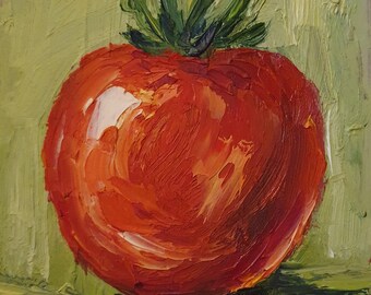 トマトの絵画：デシ・グテヴァによるオリジナルのインパスト油彩静物画