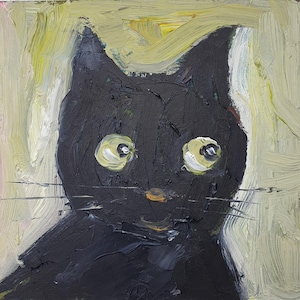 Pintura de gato, arte al óleo original de gato negro, retrato de mascota, arte de pared, pintura al óleo empastada, retrato de gato negro, obra de arte, pintura animal de Desi Guteva
