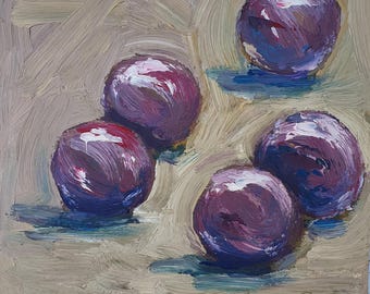 Plums Painting: Original Oil Impasto Still Life by Desi Guteva