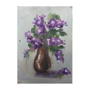 Original Impasto Oil Painting: Purple Floral Still Life Flowers Artwork by Desi Guteva