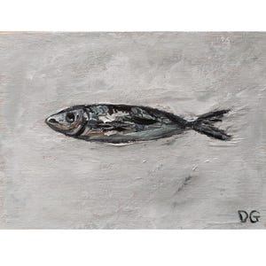 Sardine Painting Fish Original Oil Painting 5&quot;-7&quot; Fish Still Life Artwork Sea Animals Painting Underwater Small Painting Kitchen Wall Decor