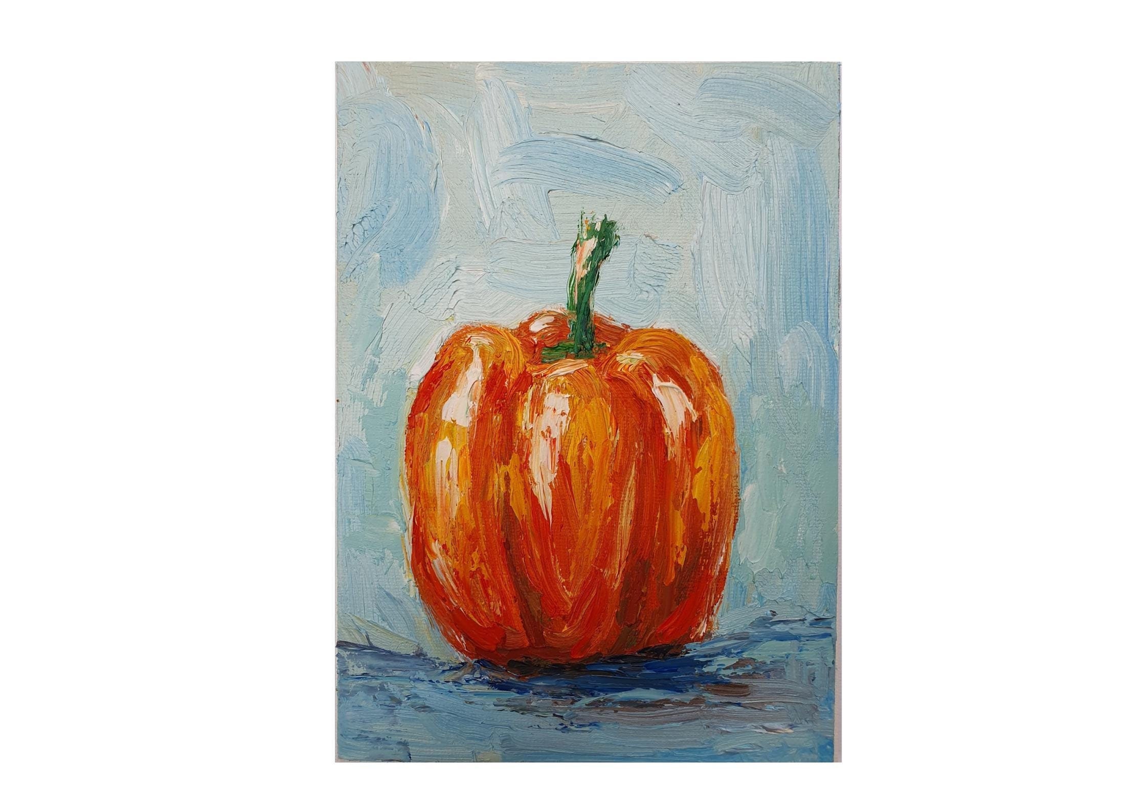 Orange Pepper Oil Painting: Small Kitchen Still Life Impasto Art