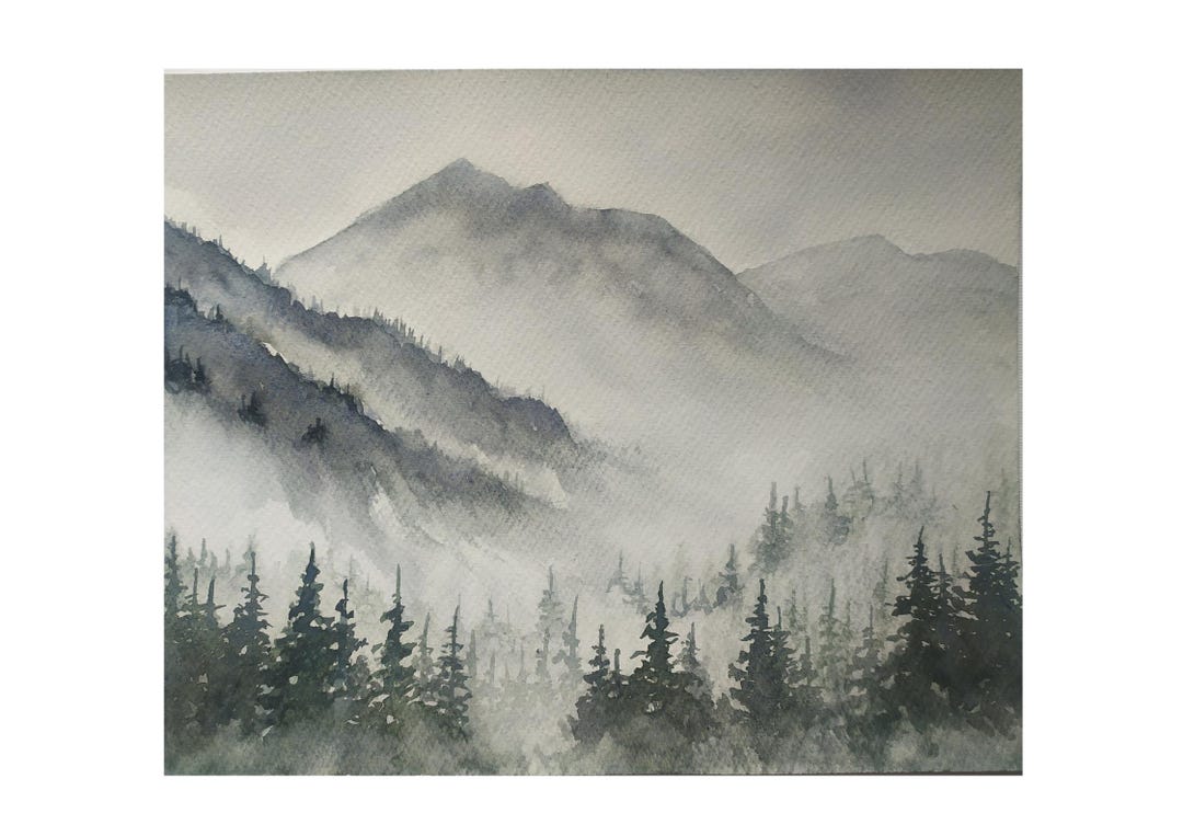 Appalachian Mountains Watercolor Painting: Misty Mountain Forest ...