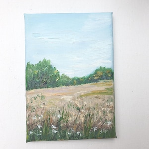 Wheat Field Painting 5&quot;x7&quot; Country Landscape Original Small Canvas Art Field of Wheat Wall Art Country Meadow Landscape Farmhouse Wall Art