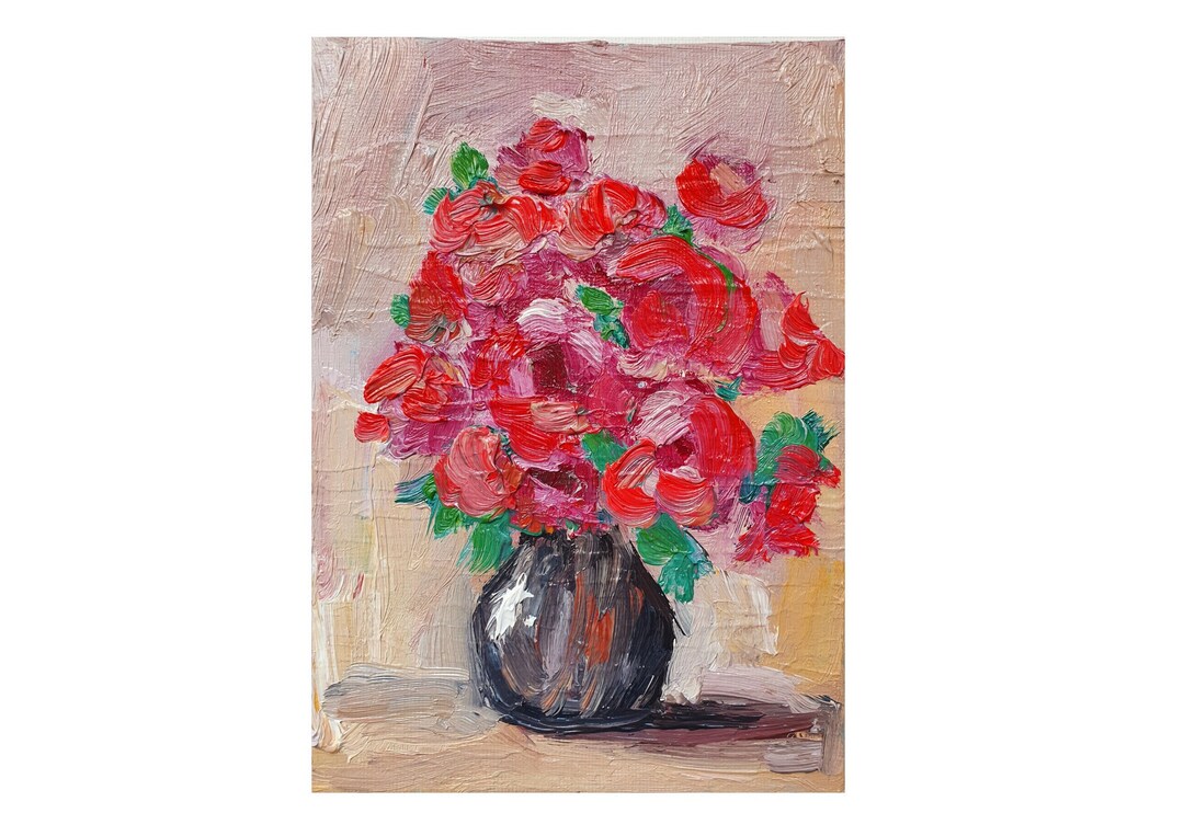 Red Roses Impasto Oil Painting: Floral Still Life Original Art (5x7) - Etsy