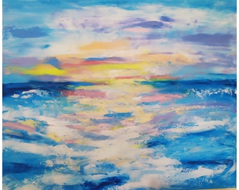 Seascape Sunset Painting 24"x30" Abstract Ocean Original Artwork on Canva