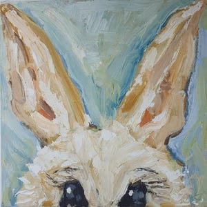 Pintura de coelho branco, arte original em óleo, retrato de animal de estimação, arte de parede, pintura a óleo empastada, retrato de coelho, arte, pintura animal por Desi Guteva