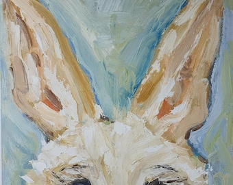 Impasto Rabbit Oil Painting: Original White Bunny Portrait Art by Desi Guteva